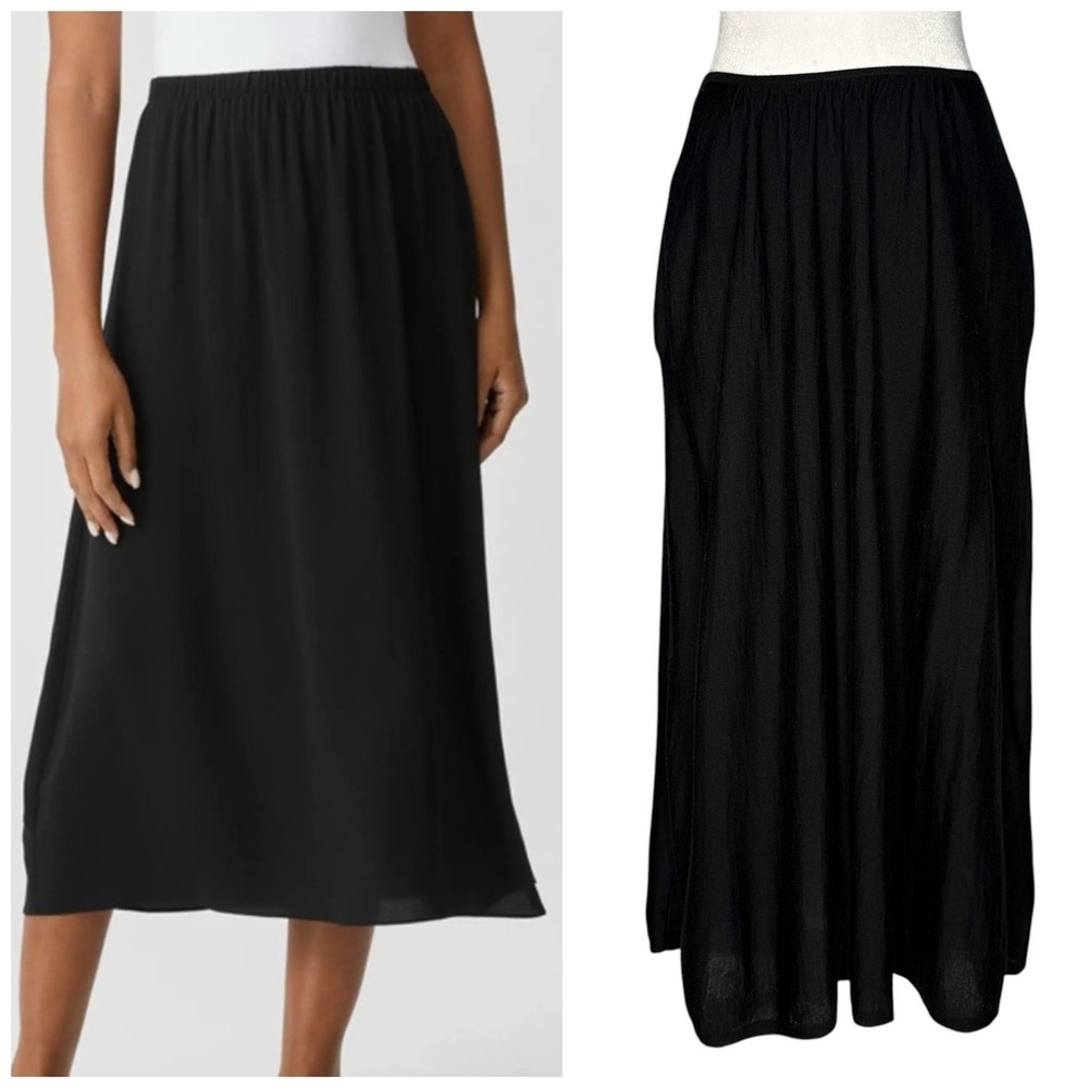 Eileen‎ Fisher Merino Wool Midi Skirt Silk Lined Elastic Waist Lagenlook Size S